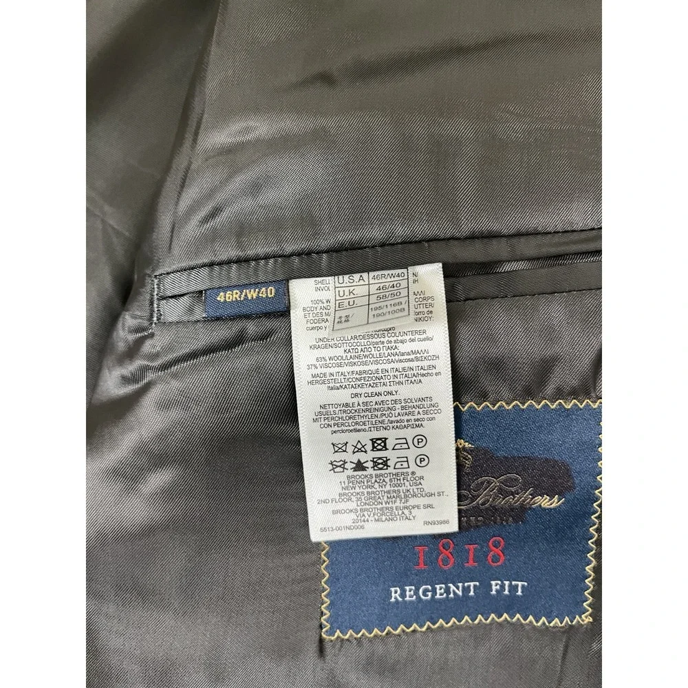 Brooks Brothers Vitale Barberis Canonico Regent Fit Gray Blazer Wool Size 46R‎